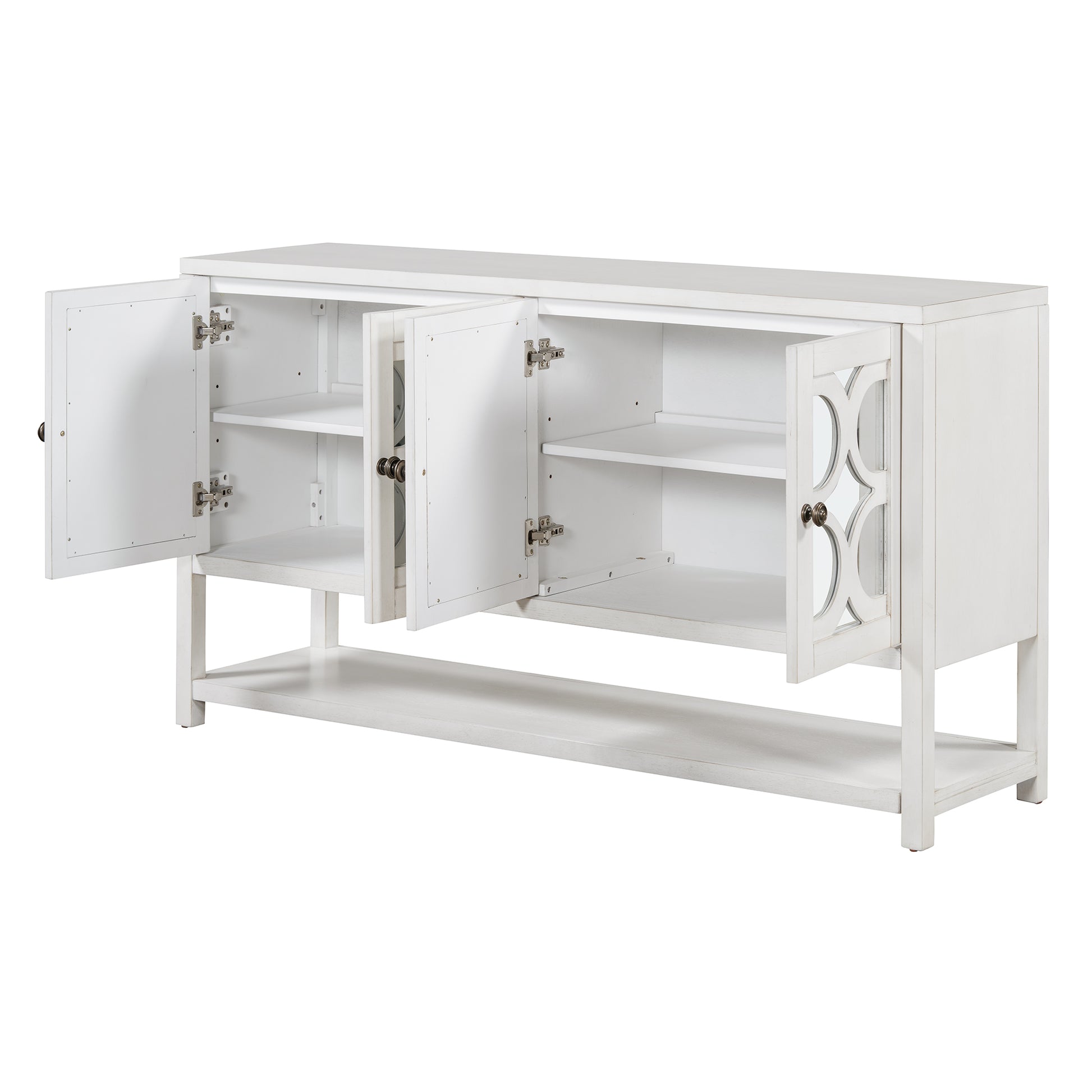 Elegant Retro Console Table Storage Cabinet Sideboard With Mirrored Doors, Spacious Shelves, And Durable Acacia Wood Legs Perfect For Living Room, Dining Room, Or Entryway Antique White Antique White Primary Living Space Solid Wood Mdf