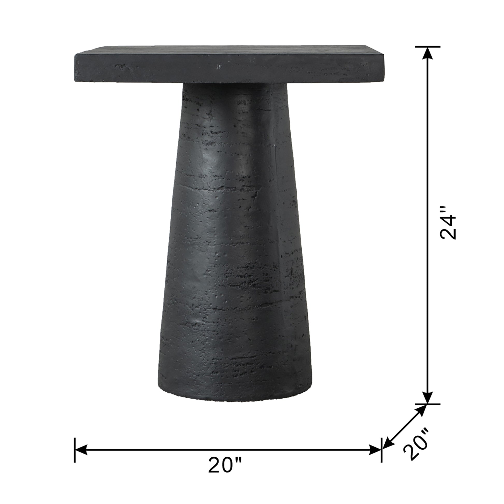 20X20X24" Black Square Side Table With Pedestal Base Black Primary Living Space Contemporary,Industrial,Minimalist,Modern,Ultra Modern Magnesium Oxide