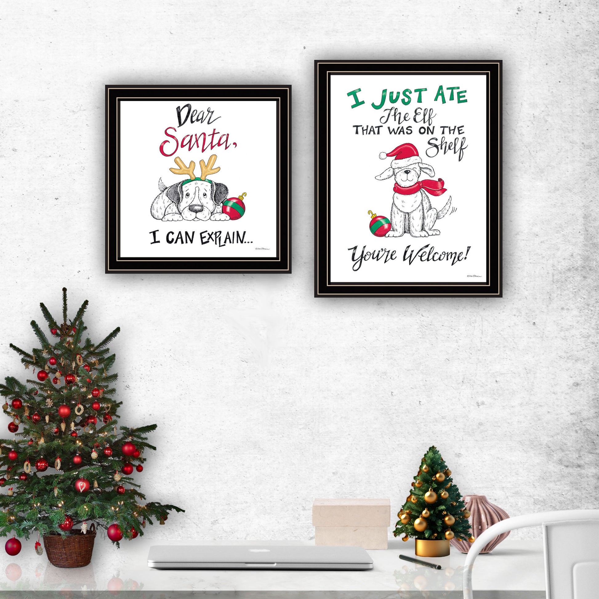 2 Piece Vignette Dear Santa, I Can Explain Black Framed Wall Art For Living Room, Bedroom Wall Art Print For Home Decor By Deb Strain Multicolor Wood Paper