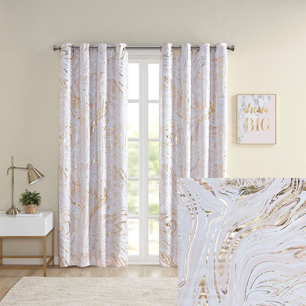 Grommet Top Printed Marble Metallic Total Blackout Curtain Only 1 Pc Panel Blush Gold Polyester