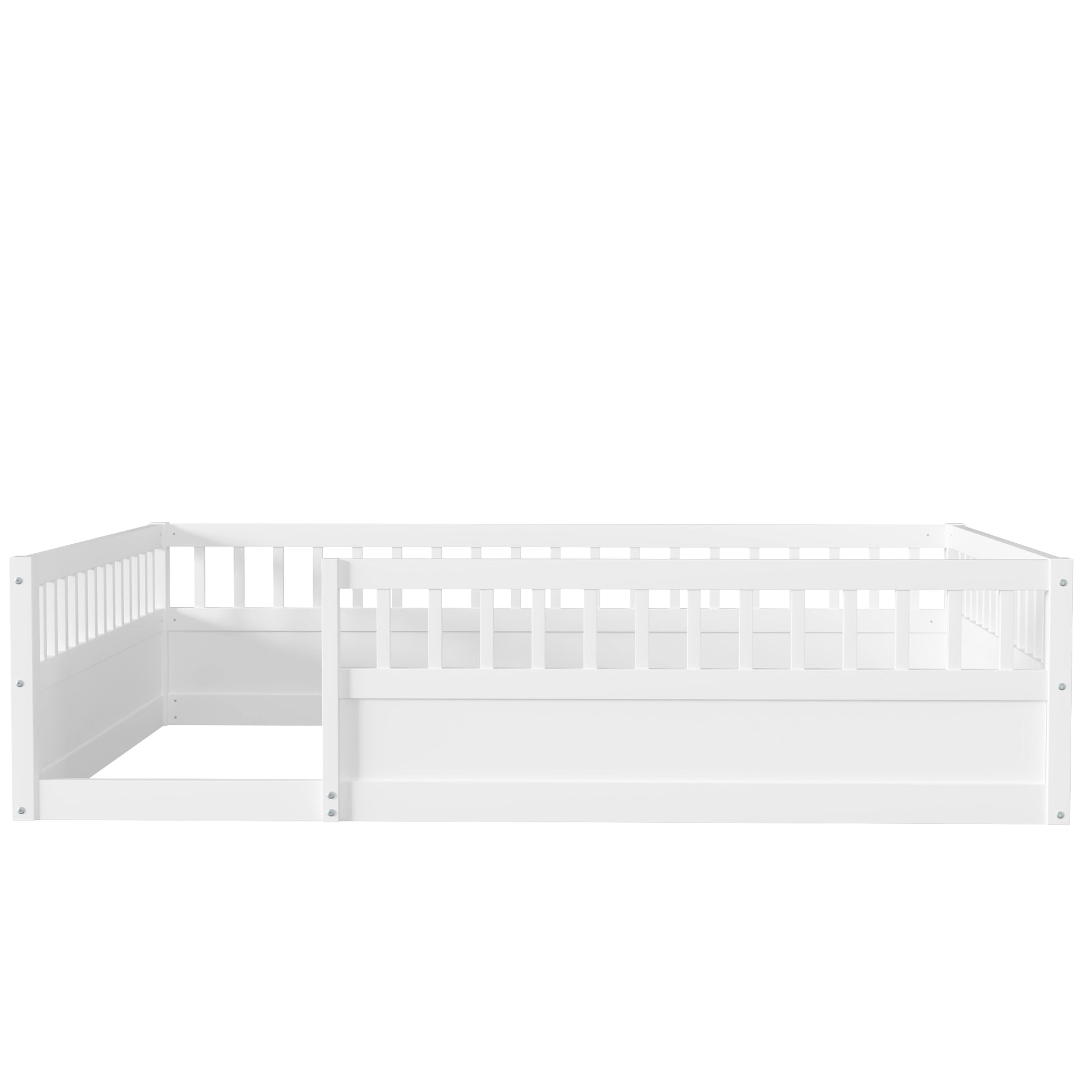 Full Floor Bed Frame With Fence, Wood Kids Floor Beds Frame For Bedroom Playroom,White Expect Arrive Date Jul. 10Th Full White Pine