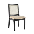 Modern Solid Wood Dining Chair With Rattan Inset Back, Set Of 2, Black Black Foam Wood