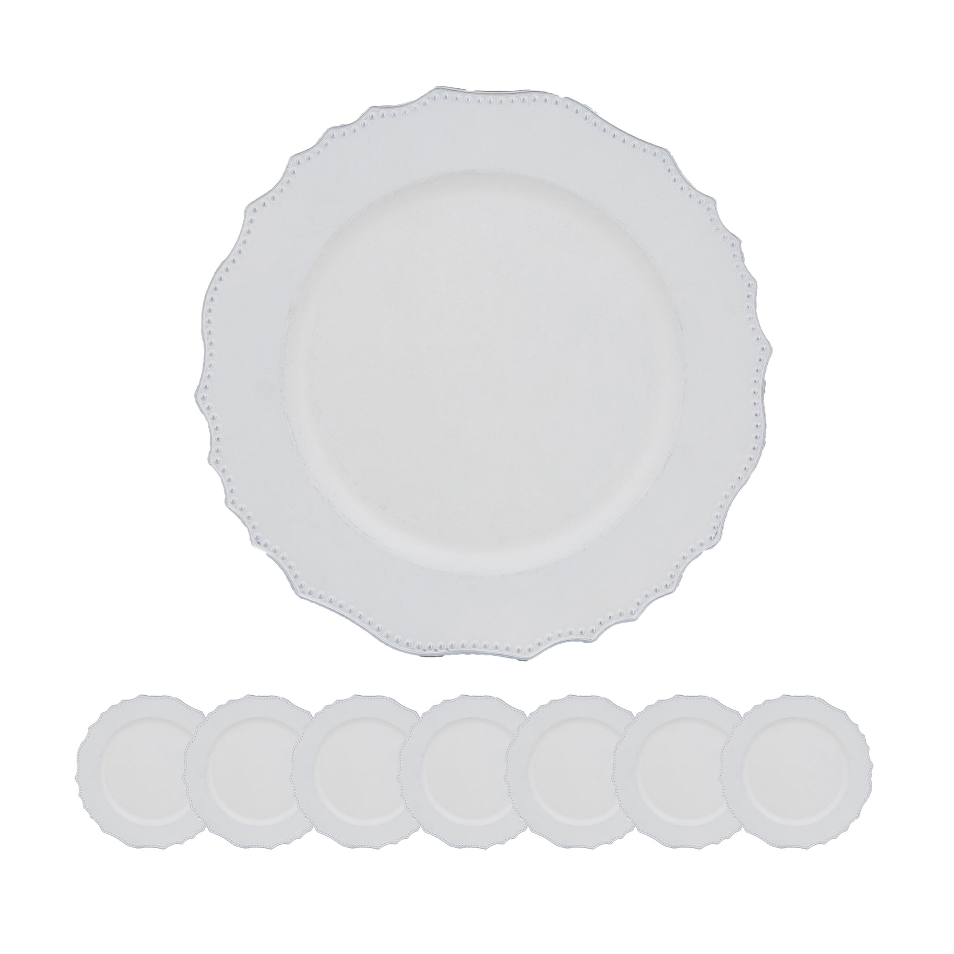 8 Pack Plastic Charger Plate, D13" White Polypropylene