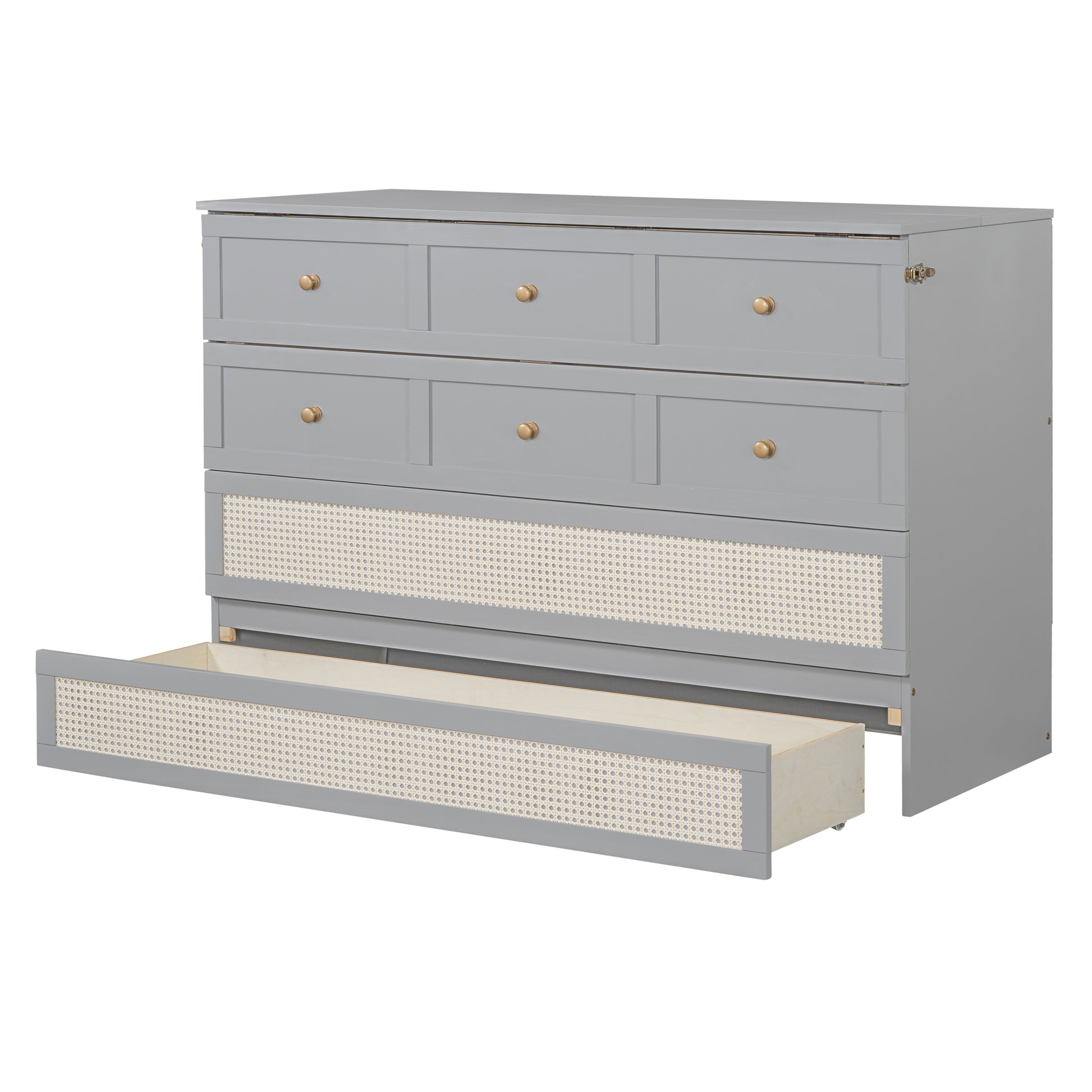 Queen Murphy Bed With Large Drawers,Gray Queen Gray Plywood