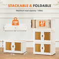 Stackable Plastic Storage Bins With Lids Foldable Storage Boxes With Doors & Wheels, Portable And Lockable Organizer Boxes For Living Room, 37Qt 4 Pack White Plastic