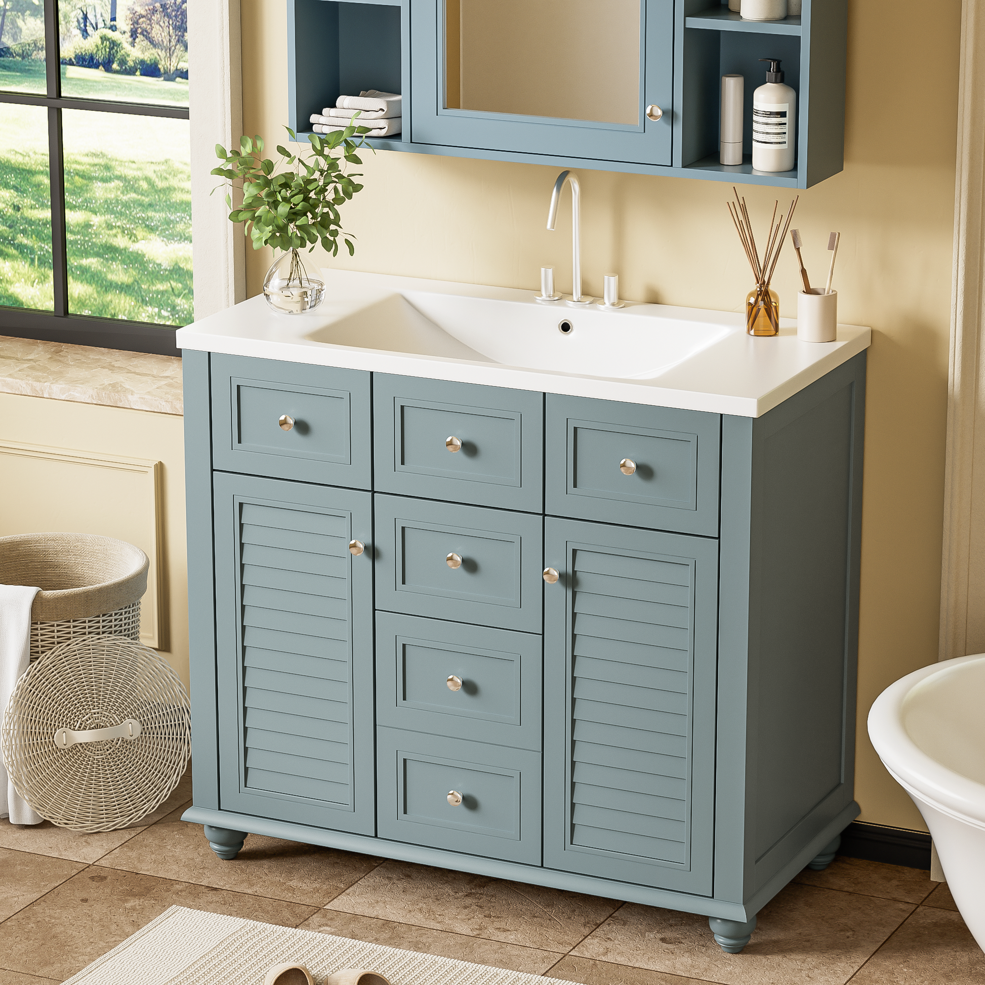 36" Bathroom Vanity Cabinet with Sink Combo Set 2-blue-2-bathroom-freestanding-french