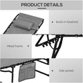 Outsunny Folding Chaise Lounge Set With 5 Level Reclining Back, Outdoor Lounge Tanning Chair With Padded Seat, Side Pocket & Headrest For Beach, Yard, Patio, Gray Grey Steel