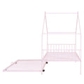 Twin Size Metal House Bed With Twin Size Trundle, Pink Twin Pink Metal