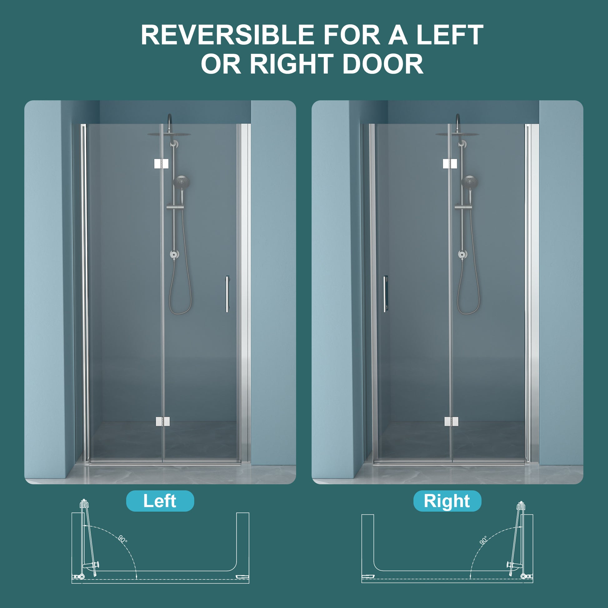 30"W X 72"H Fold Frameless Shower Door With Tempered Glass, Chrome Chrome Glass