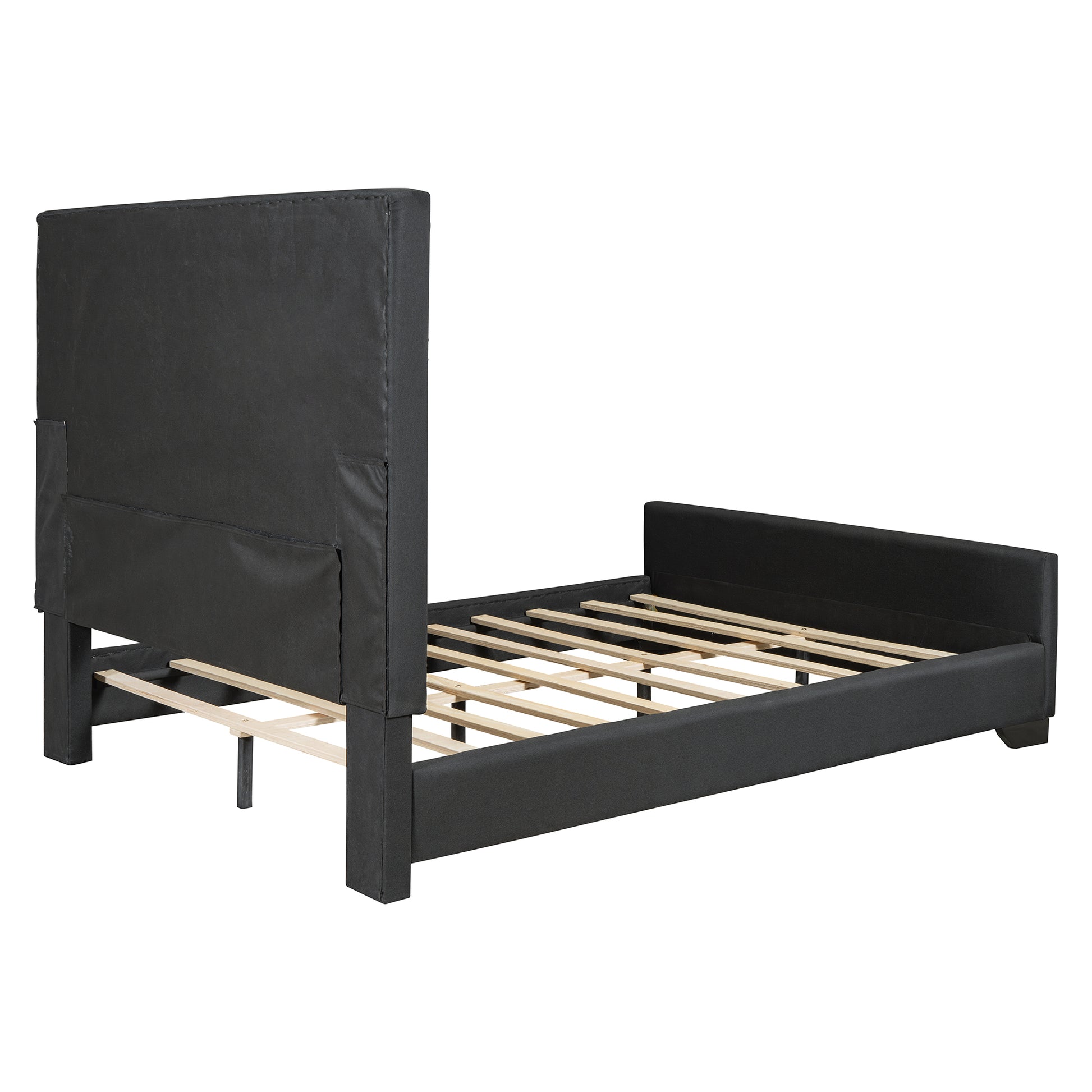 Queen Size Upholstered Bed ,Modern Upholstered Bed With Wooden Slats Support, No Box Spring Needed, Easy Assembly, Black Box Spring Not Required Queen Black Plywood