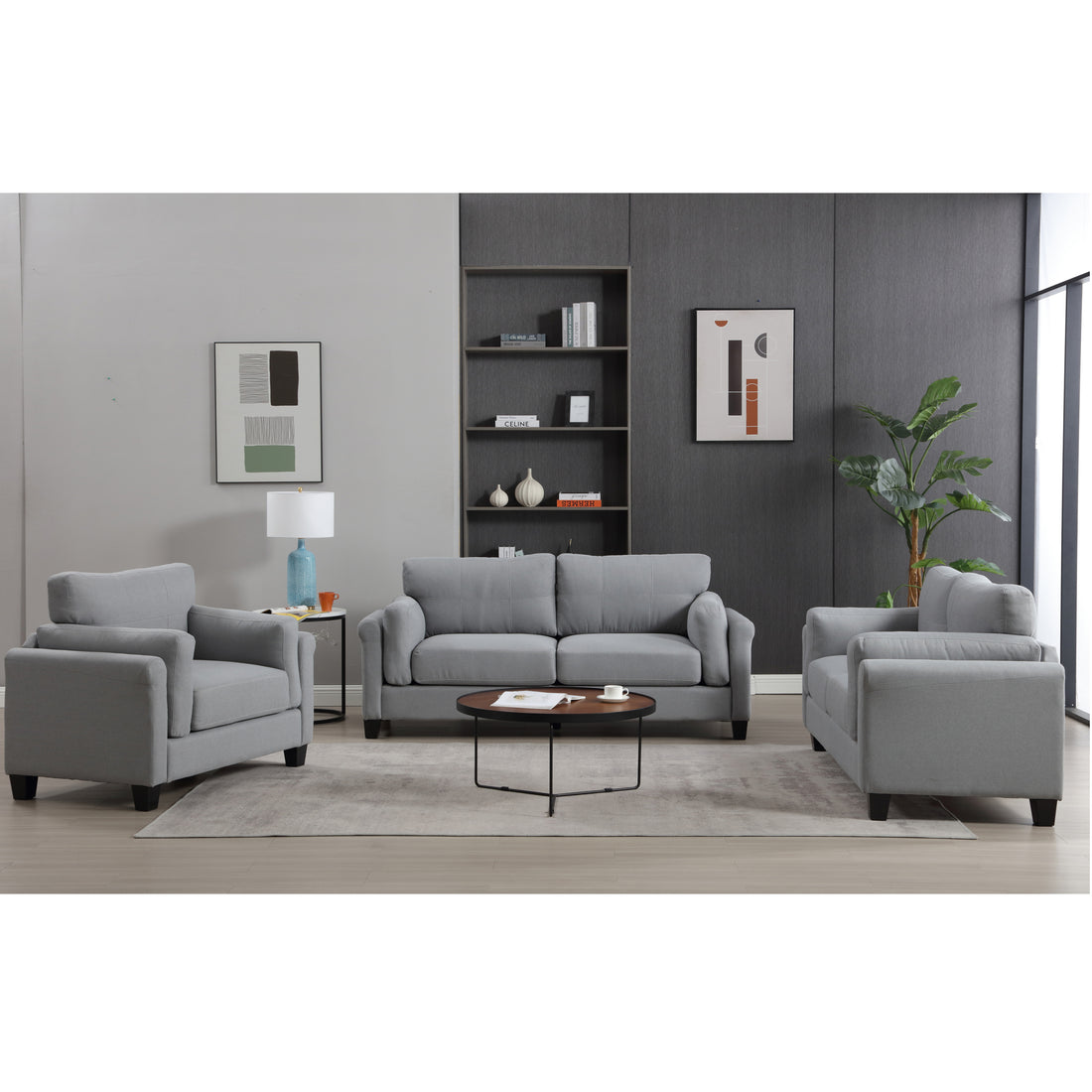 Oversized Modern 3 Pieces Sofa Set For Living Room Double Armrest Comfy Deep Seat Furniture Sets Chair & Loveseat & 3 Seater Couch, Gray Gray Primary Living Space Fabric 6 Seat