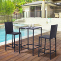 Outsunny 3Pcs Rattan Bar Set With Glass Top Table, 2 Bar Stools For Outdoor, Patio, Garden, Poolside, Backyard Black Aluminum