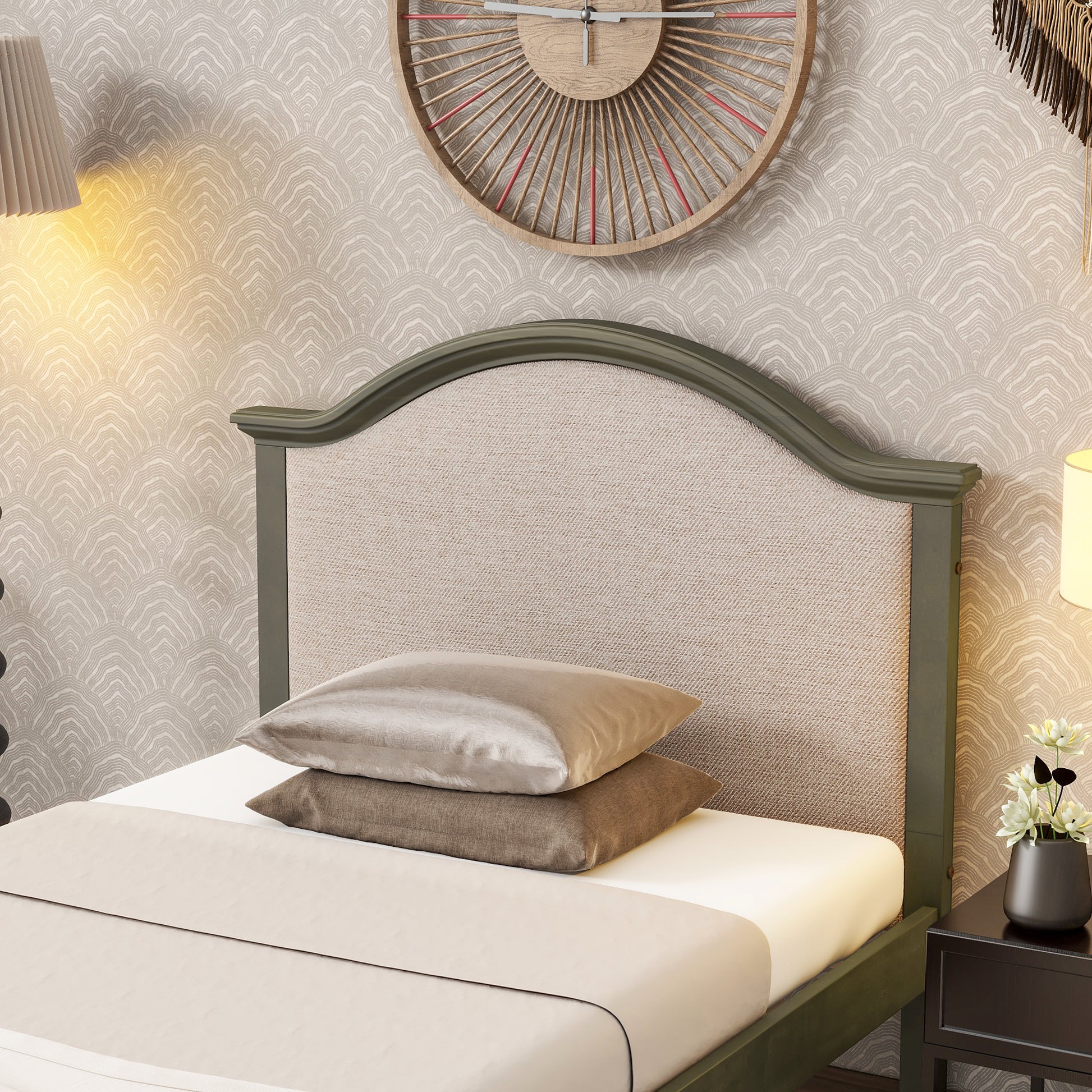 Twin Bed With Upholstered Headboard And Footboard, With Slats,Grey Twin Grey Bedroom American Design Pine