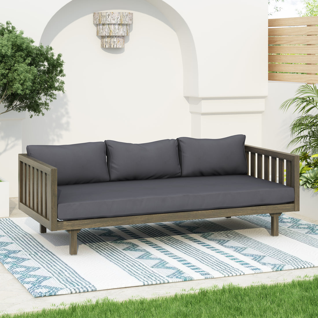 Claremont 3 Seater Daybed Grey Wood Grey Cushion Grey Wood Waterproof Fabric