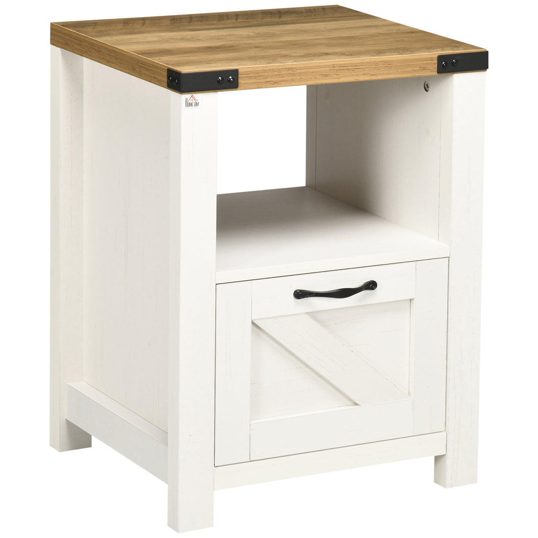 Homcom Farmhouse Side Table With Storage For Living Room White White Particle Board