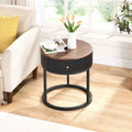 Round Nightstand With Drawer, 19.68 Inch Wood End Table With Storage, Small Table Or Living Room, Bedroom And Small Spaces Black Coffee & End Tables Iron
