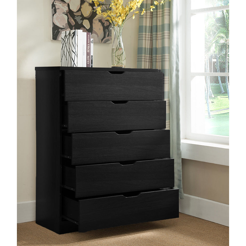 Functional 5 Drawer Chest In Black Finish Black Mdf