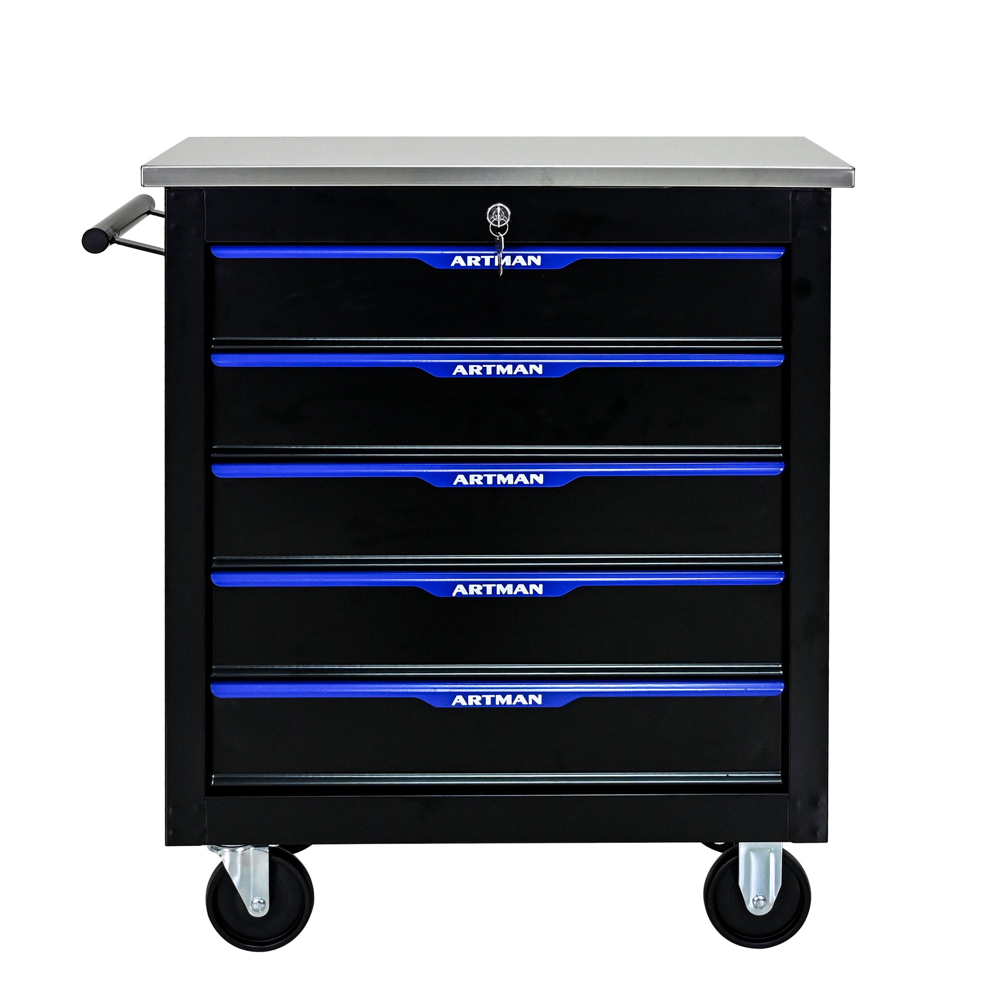 5 Drawers Multifunctional Tool Cart With Wheels Black Blue Black Blue Metal