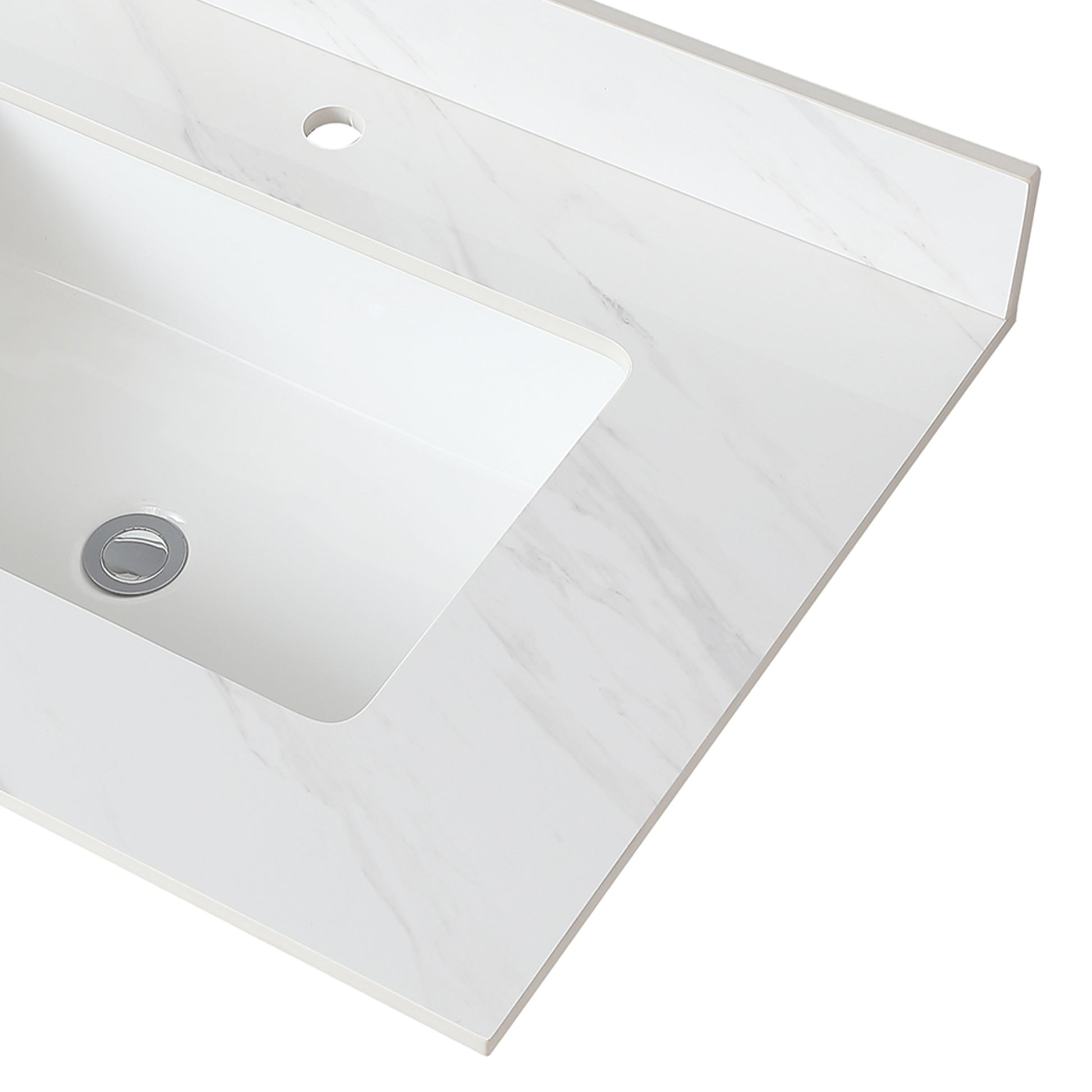 31 Inch Marble Vanity Top, White Vanity Top With Pre Drilled Faucet Holes, Bathroom Vanity Top With Undermount Rectangular Middle Sink And 4" Height Backsplash, Bianco Carrara Venato White Bathroom Sintered Stone
