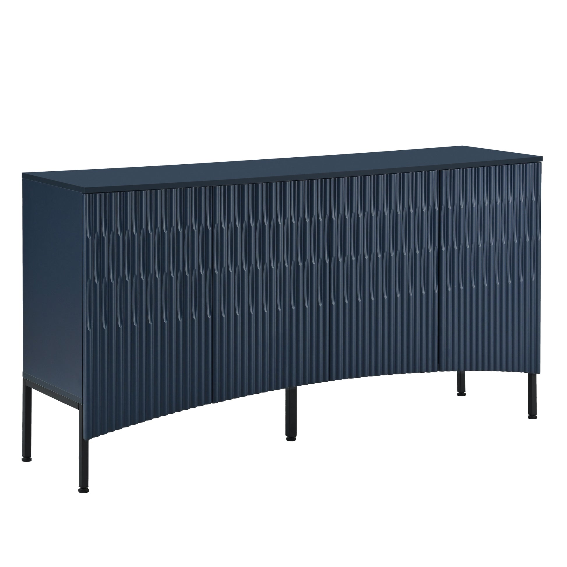 Elegant Sideboard Featuring Curved Bottom Doors With Arched Groove Design In A Stylish Four Door Layout,Suitable For Living Rooms,Entrance And Study Navy Blue Primary Living Space American Design Mdf