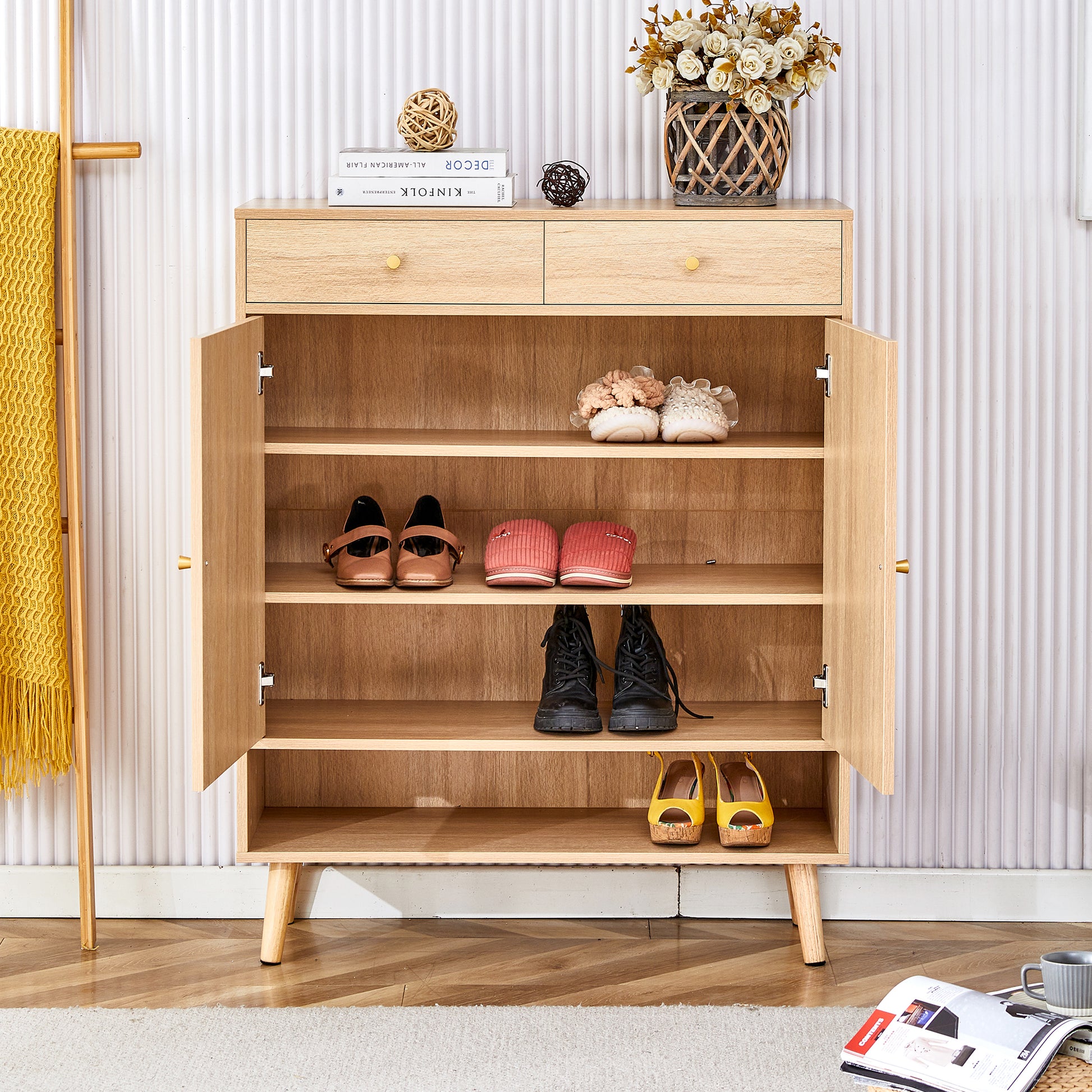 Modern Minimalist Storage Cabinet, Rattan Shoe -