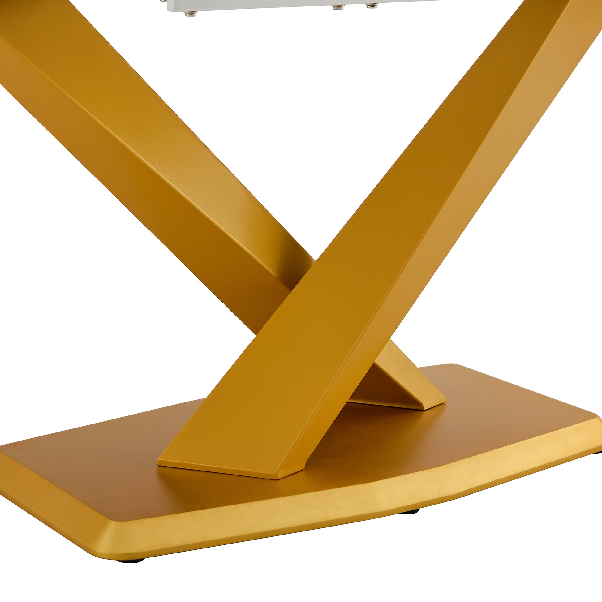 Table And Chair Set, The Table Is Equipped With A Marble Patterned Mdf Tabletop And Gold Table Legs.Dining Chairs,Gold Legged Upholstered Chairs Made Of Artificial Leather. Gold White Seats 6 Mdf
