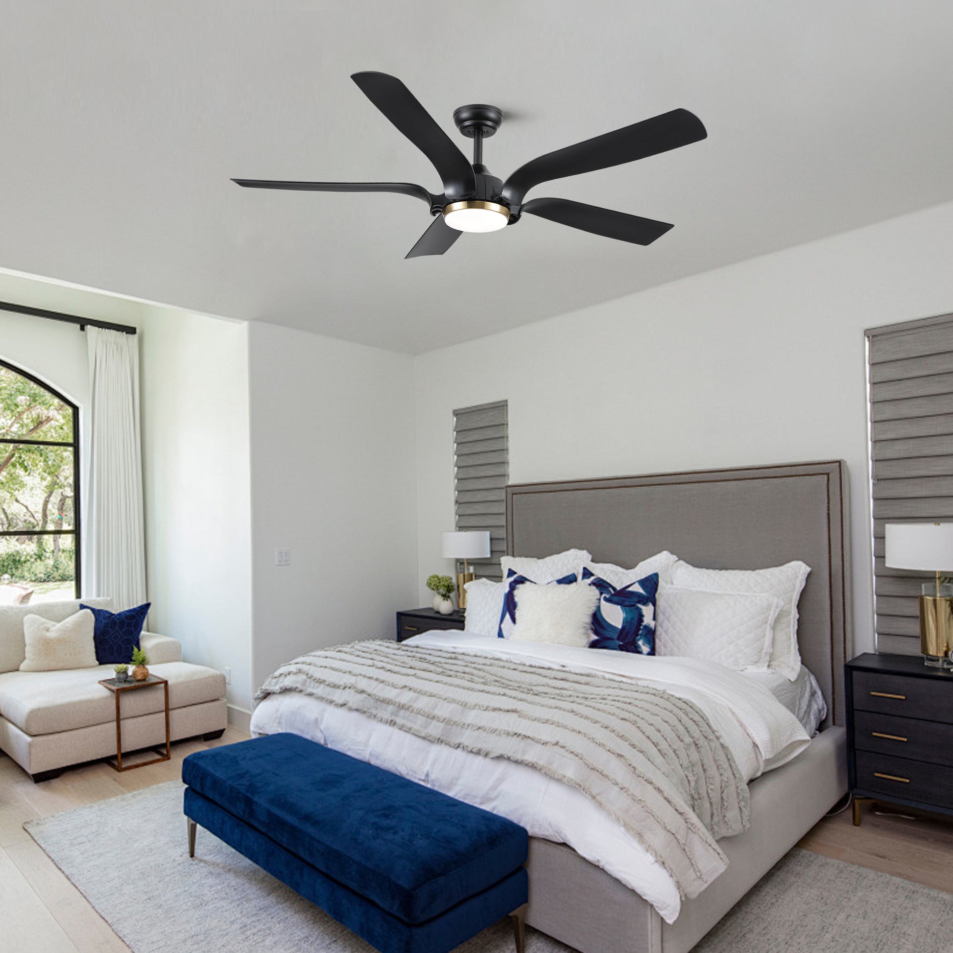 Smart 56" Integrated Led Ceiling Fan With Antique Brown Blades In Matte Black Fan Body Finish Black Abs