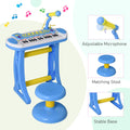 Qaba 31 Key Kids Toy Keyboard Piano, Electronic Musical Instrument With Multiple Sounds, Stool, Microphone And Bright Flashing Lights, Blue Blue Abs