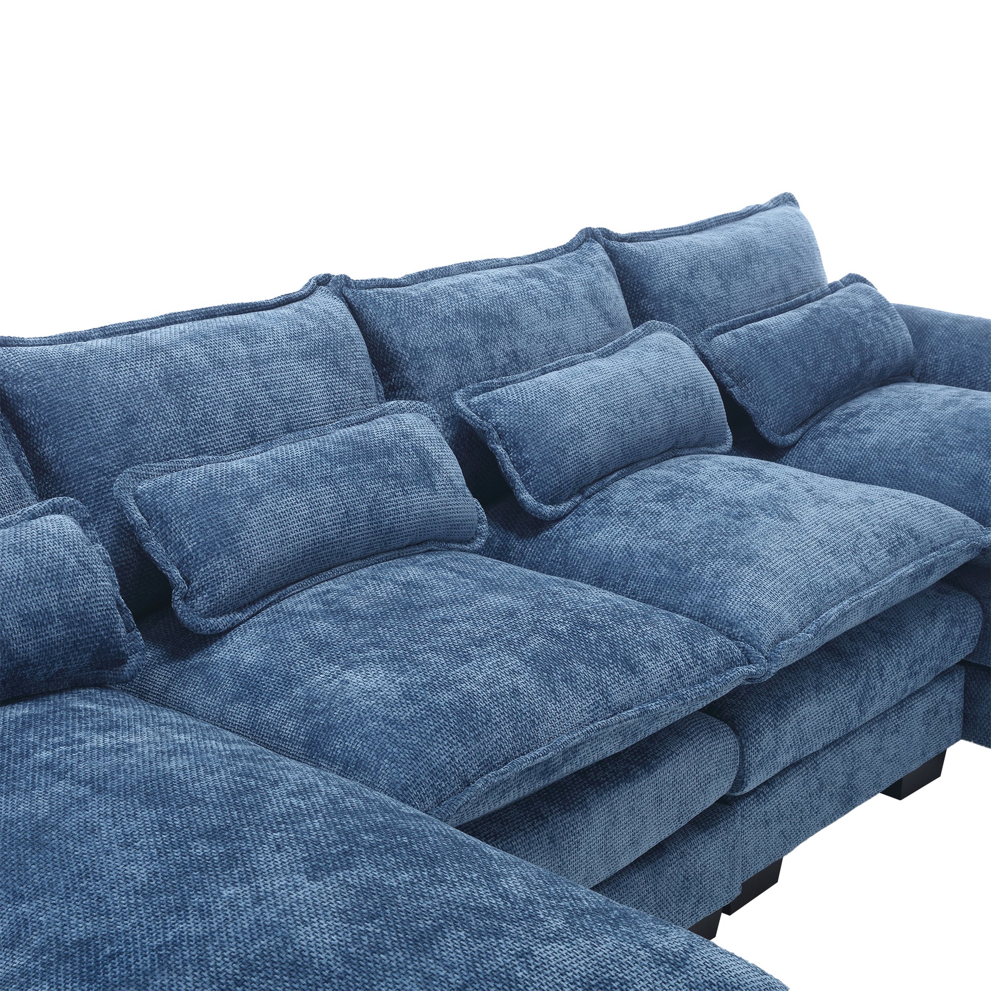 United We Win Modern Large Chenille Fabric U Shape Sectional Sofa Navy Chenille