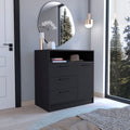 Omaha Dresser Multi Storage Compact Unit With Spacious 3 Drawers And Cabinet Black Primary Living Space Modern Particle Board