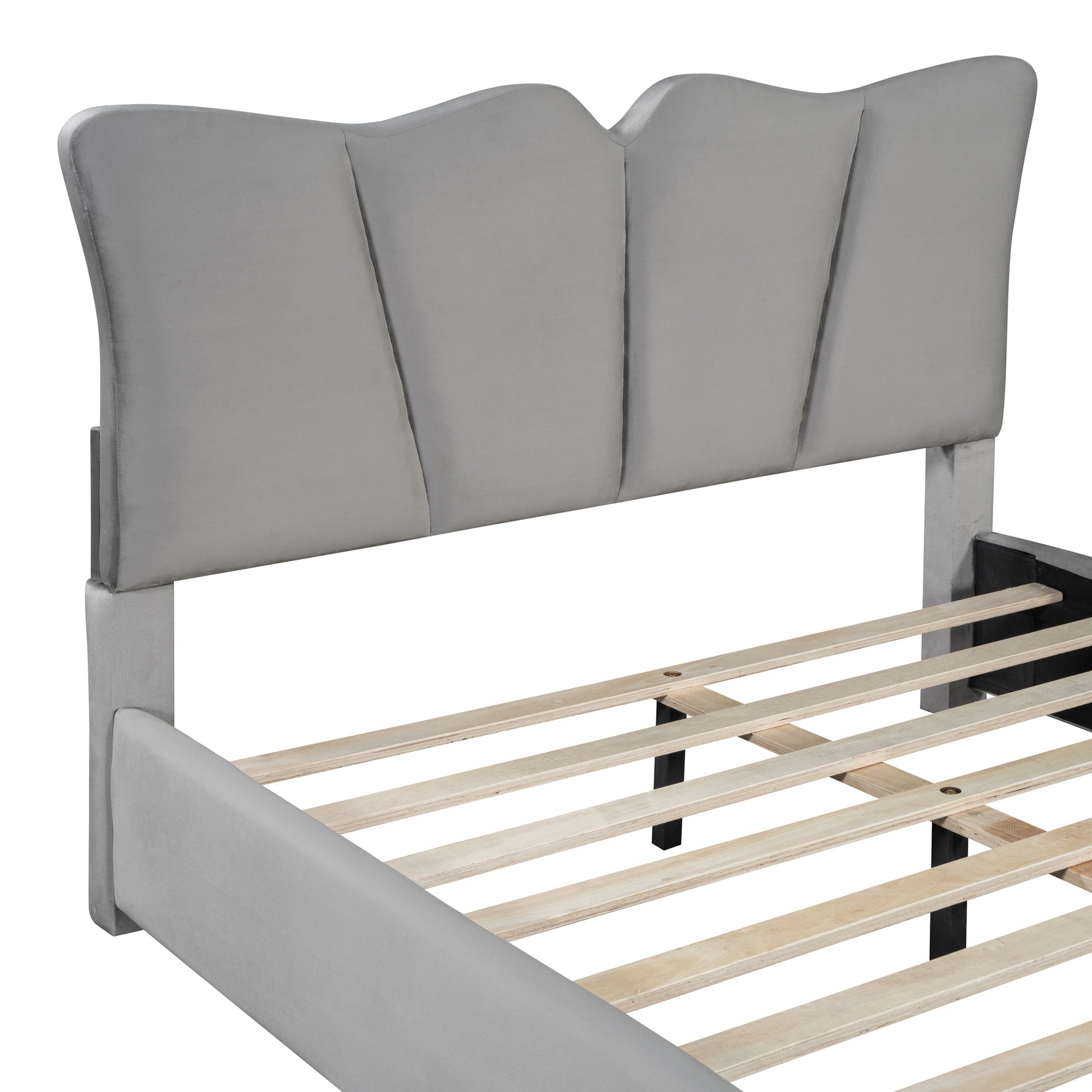 Full Size Upholstered Platform Bed Velvet Upholstered Bed, Gray Full Gray Velvet