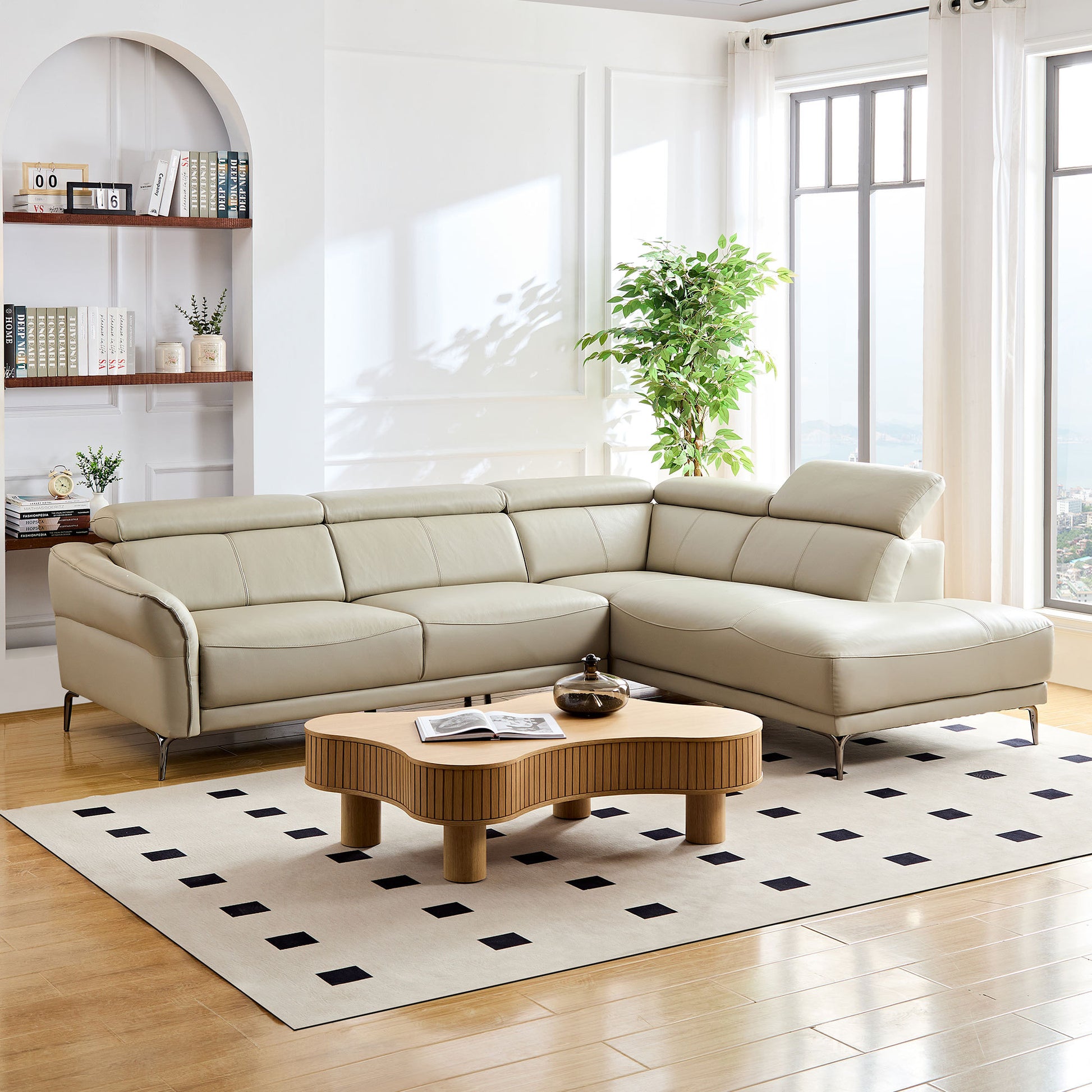 111.42Inch Modern Design L Shaped Deep Sectional Couch,Genuine Leather Sofa With Adjustable Headrests Couch,Minimalist Style Comfy Upholstery Corner Couch With Chaise For Living Room,Apartment,Office Grey Genuine Leather 5 Seat