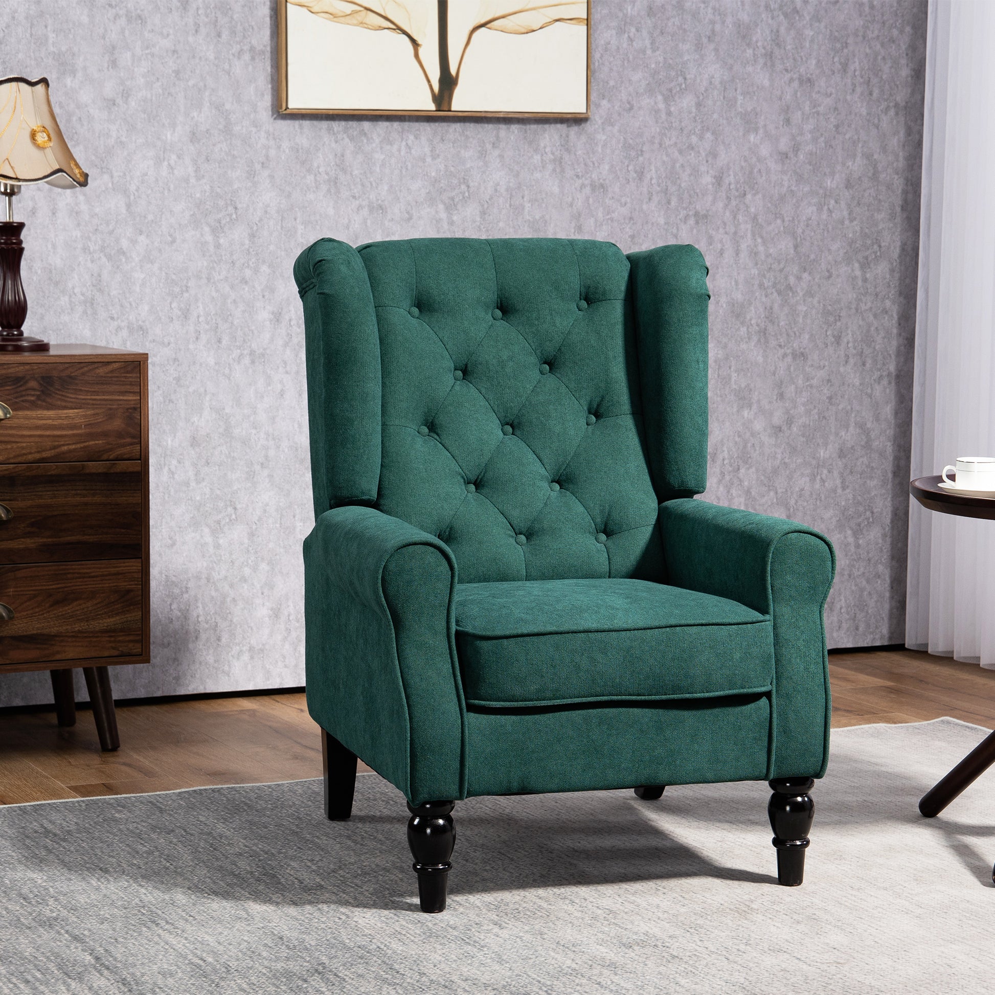 Homcom Button Tufted Accent Chair With High Wingback, Rounded Cushioned Armrests And Thick Padded Seat, Dark Green Dark Green Polyester