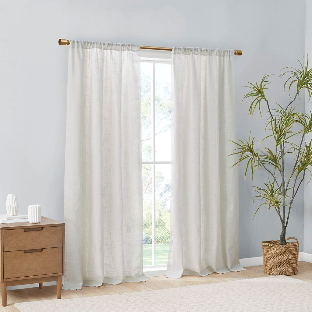 Linen Blend Light Filtering Curtain Panel Pair 2 Pcs Window Panels White Polyester