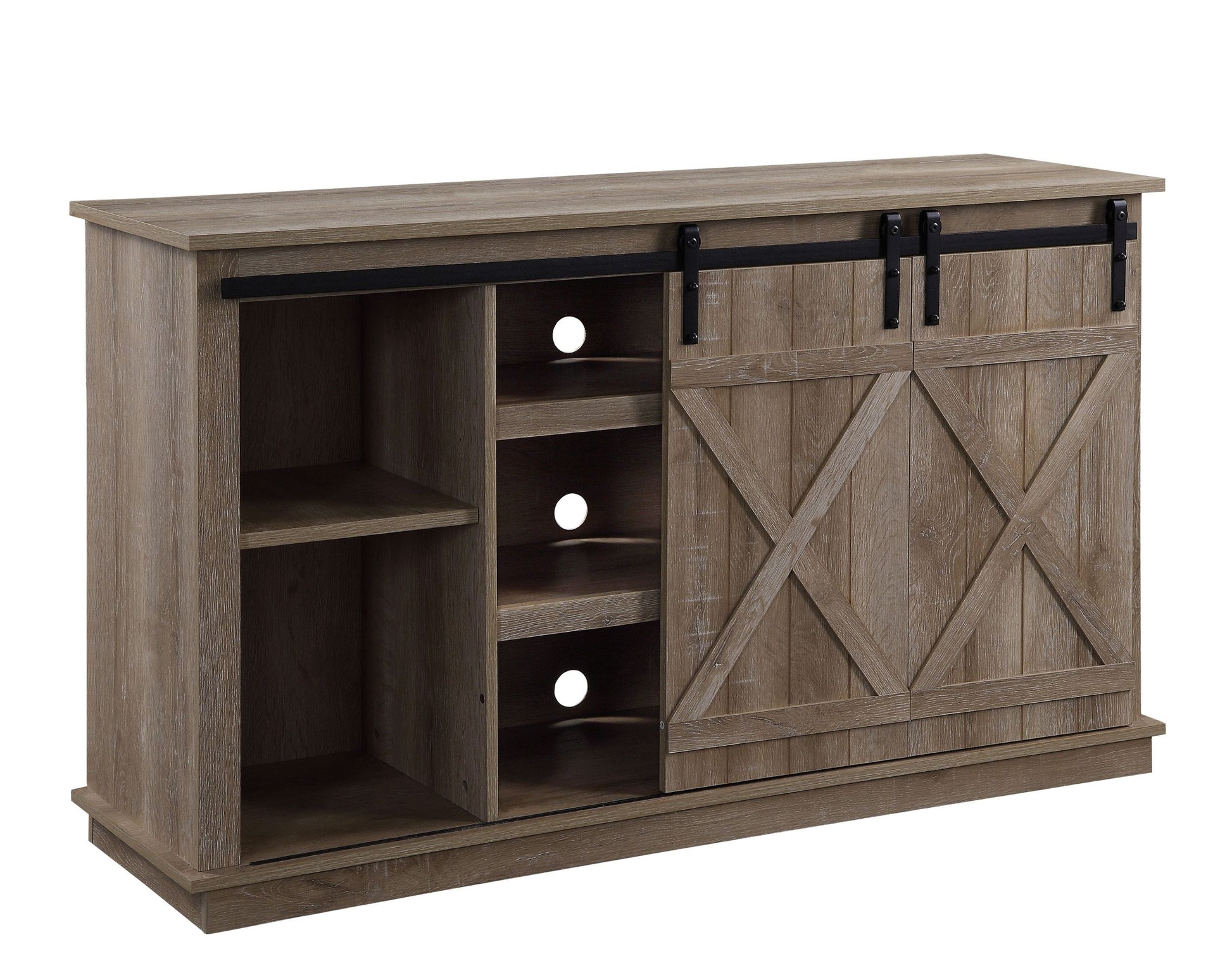 Oak Tv Stand With 2 Sliding Barn Doors Oak Primary Living Space 60 Inches 60 69 Inches Wood Metal