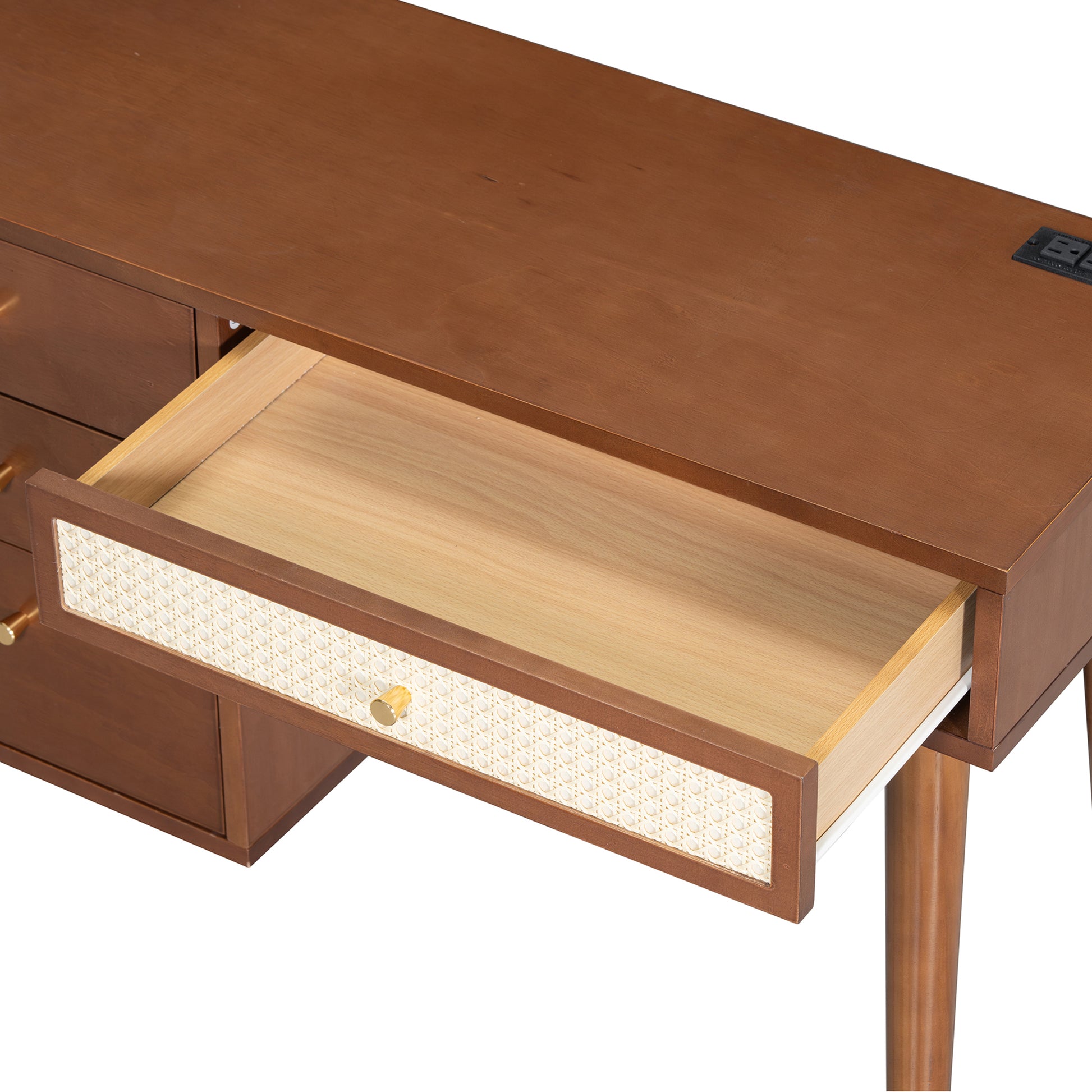 3 Pieces Bedroom Set With Queen Size Wooden Bed Frame, 1 Vintage Nightstand And 1 Makeup Vanity Set With Stool,Walnut Queen Walnut 3 Piece Set Wood