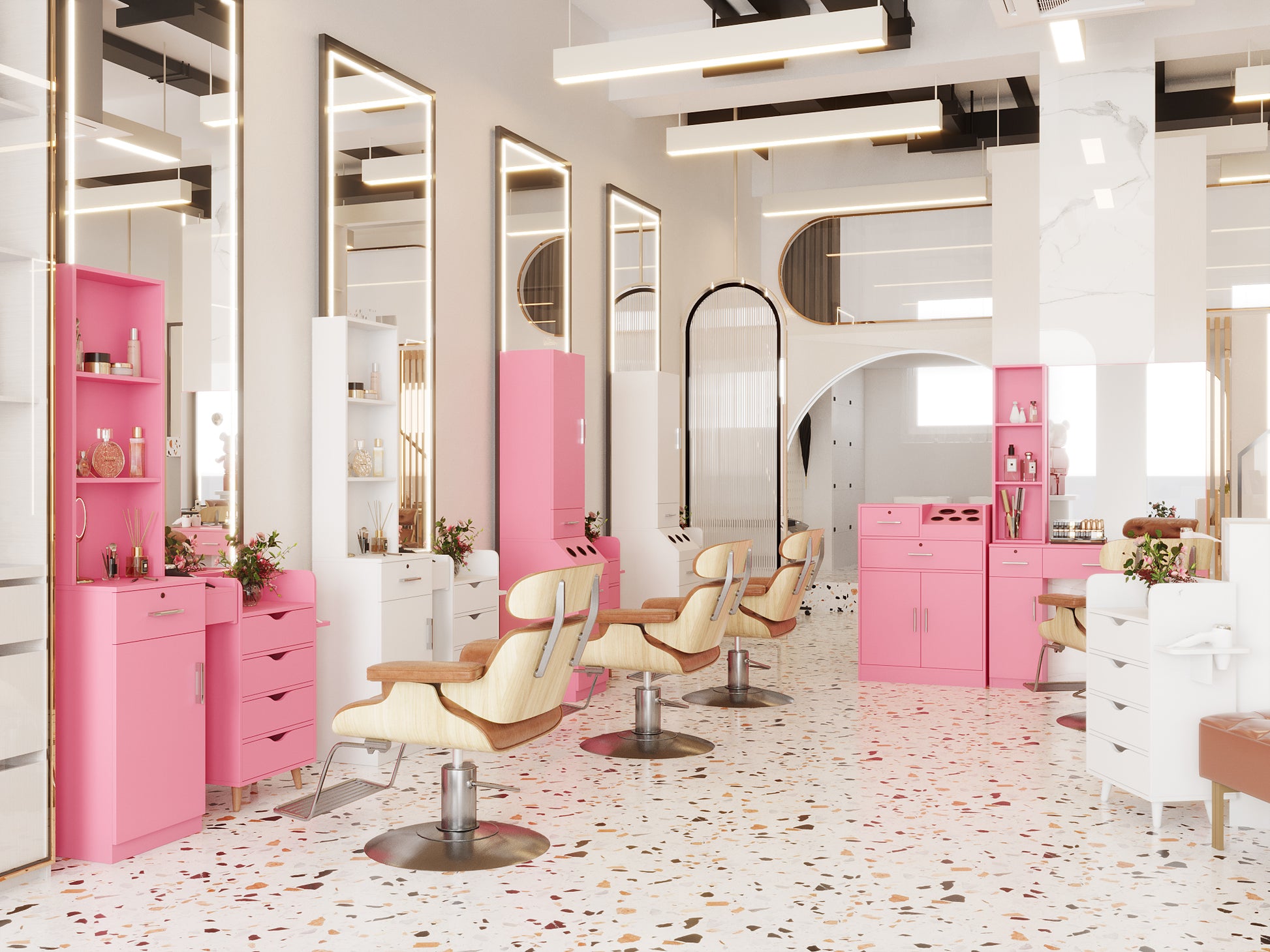 Salon Station Barber Stations Styling Station Barber Beauty Spa Salon Equipment Set With Mirror Pink Mdf