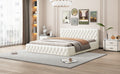 Queen Size Velvet Upholstered Platform Bed, With Luxurious Diamond Grid Headboard,Beige Queen Beige Plywood