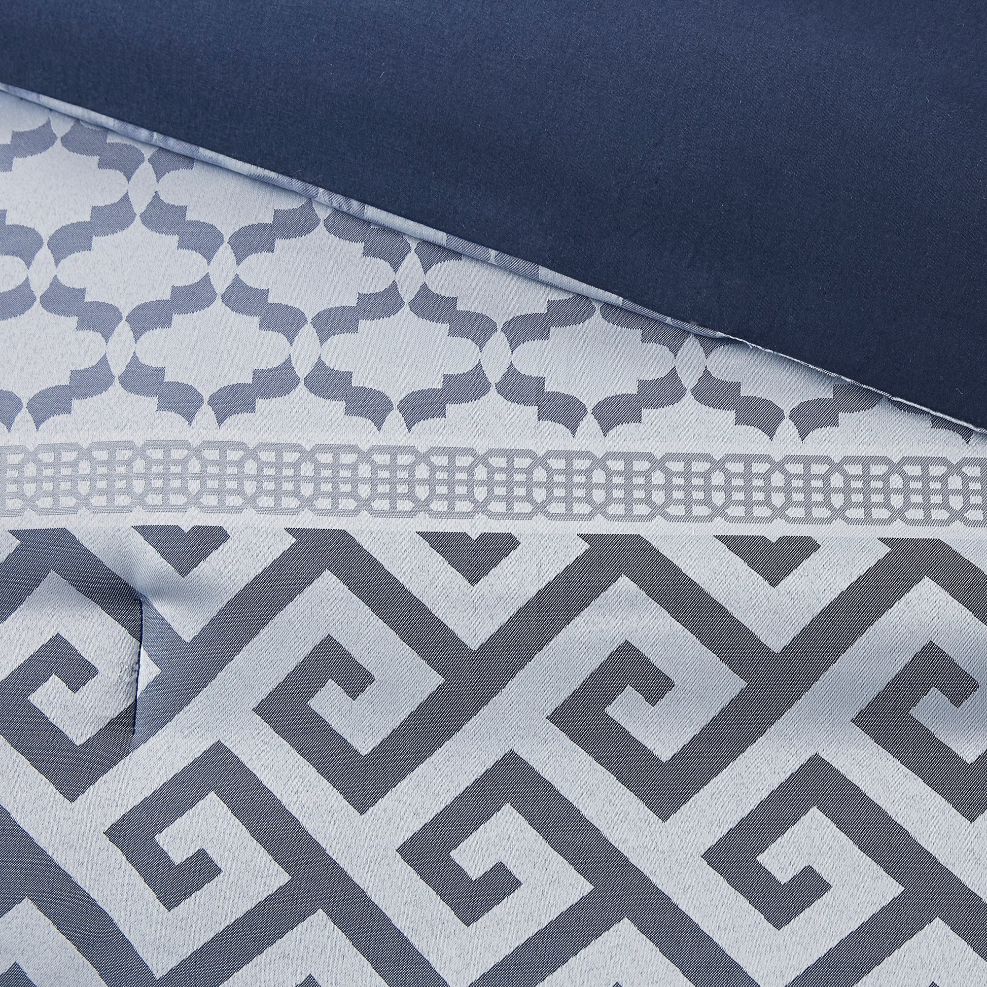 7 Piece Jacquard Comforter Set Navy Queen Queen Navy Polyester