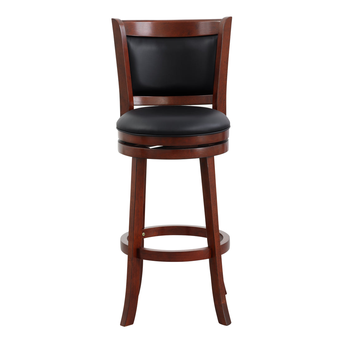 Comfortable Swivel Pub Height Chair 1Pc Dark Cherry Finish Faux Leather Upholstery Solid Wood Furniture, Swivel Bar Chair Cherry Solid Back Solid Wood