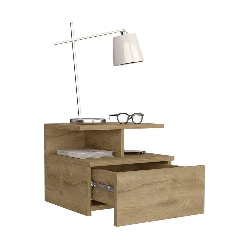 Adele Floating Nightstand With Drawer And Open Storage Shelves Beige 1 Drawer Bedroom Open Storage Modern Shelf Particle Board Engineered Wood