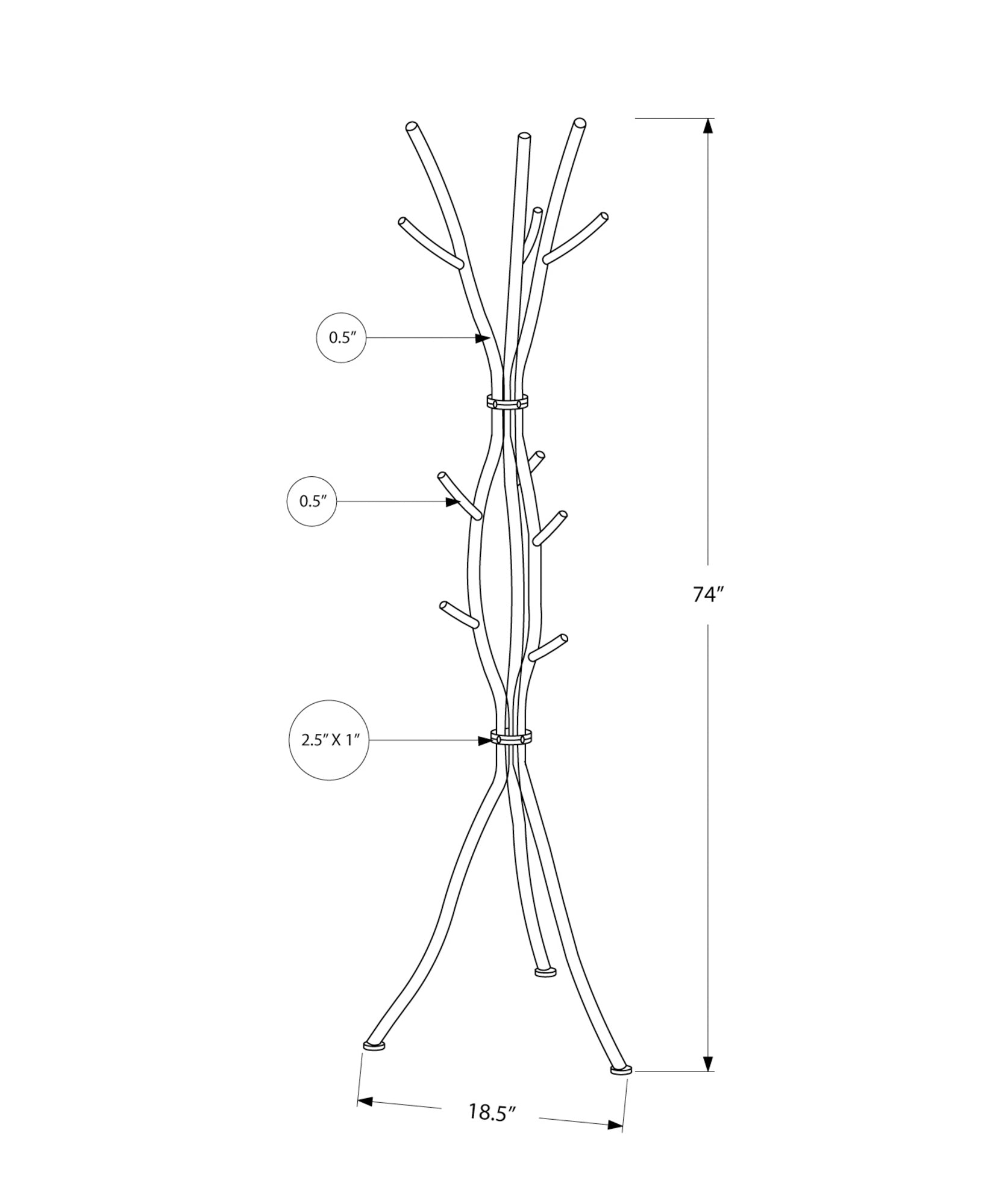 Coat Rack, Hall Tree, Free Standing, 11 Hooks, Entryway, 74"H, Bedroom, White Metal, Contemporary, Modern White Metal