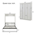 Queen Size Half Self Close And Open Murphy Bed With 1 Side Cabinet Storage Shelf, Cabinet Space Saving Bed Perfect For Guest Room, Bed Room, Guest Room, Home Office, Rustic White Box Spring Not Required Queen Rustic White Wood White Pine Murphy Solid