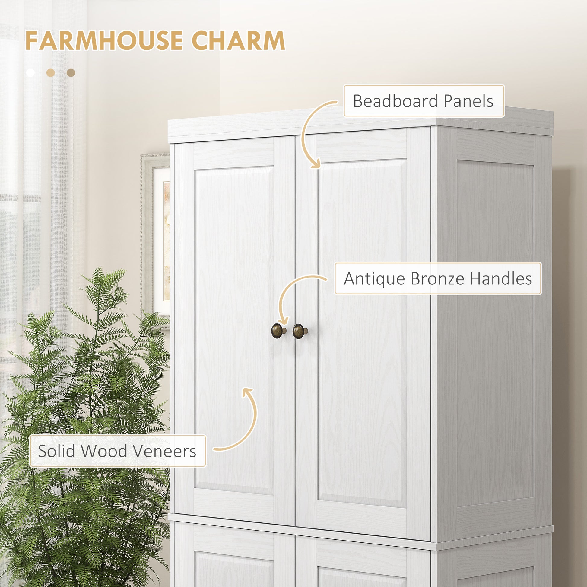 Homcom 72.5" Tall Kitchen Pantry Storage Cabinet, Freestanding Kitchen Cupboard With 4 Soft Close Doors And Adjustable Shelves For Dining Room, Distressed White White Mdf