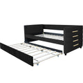 Black Upholstered Twin Size Daybed With Trundle, Velvet Fabric, Gold Iron Bar Design, No Springs Required, Moderen Style Box Spring Not Required Twin Black Wood Espresso Bedroom Minimalist,Modern,Ultra Modern Rubberwood Fiber Foam And Polyester Fiber Pad