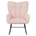 Teddy Fabric Rocking Chair, Upholstered Rocker Armchair With High Backrest, Modern Rocking Accent Chair For Nursery, Living Room, Bedroom, Pink Metal Pink Light Brown Bedroom Foam Wipe Clean Modern Rocking Chairs Rubberwood Tufted Back Foam Fabric