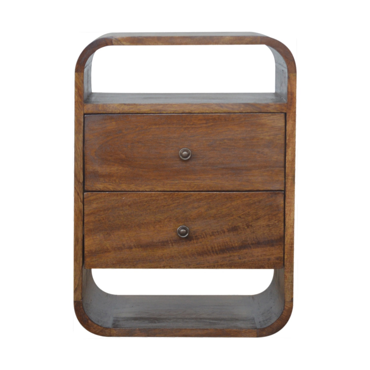 Solid Wood Chestnut Curve 2 Drawer Nightstand Brown 2 Drawers Drawer Storage Modern Mango Drawers Chestnut Solid Wood