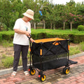 Big Large Capacity Folding Cart Extra Long Extender Wagon Cart Folding Wagon Garden Shopping Beach Cart Black Orange Black Garden & Outdoor Iron,Oxford Fabric