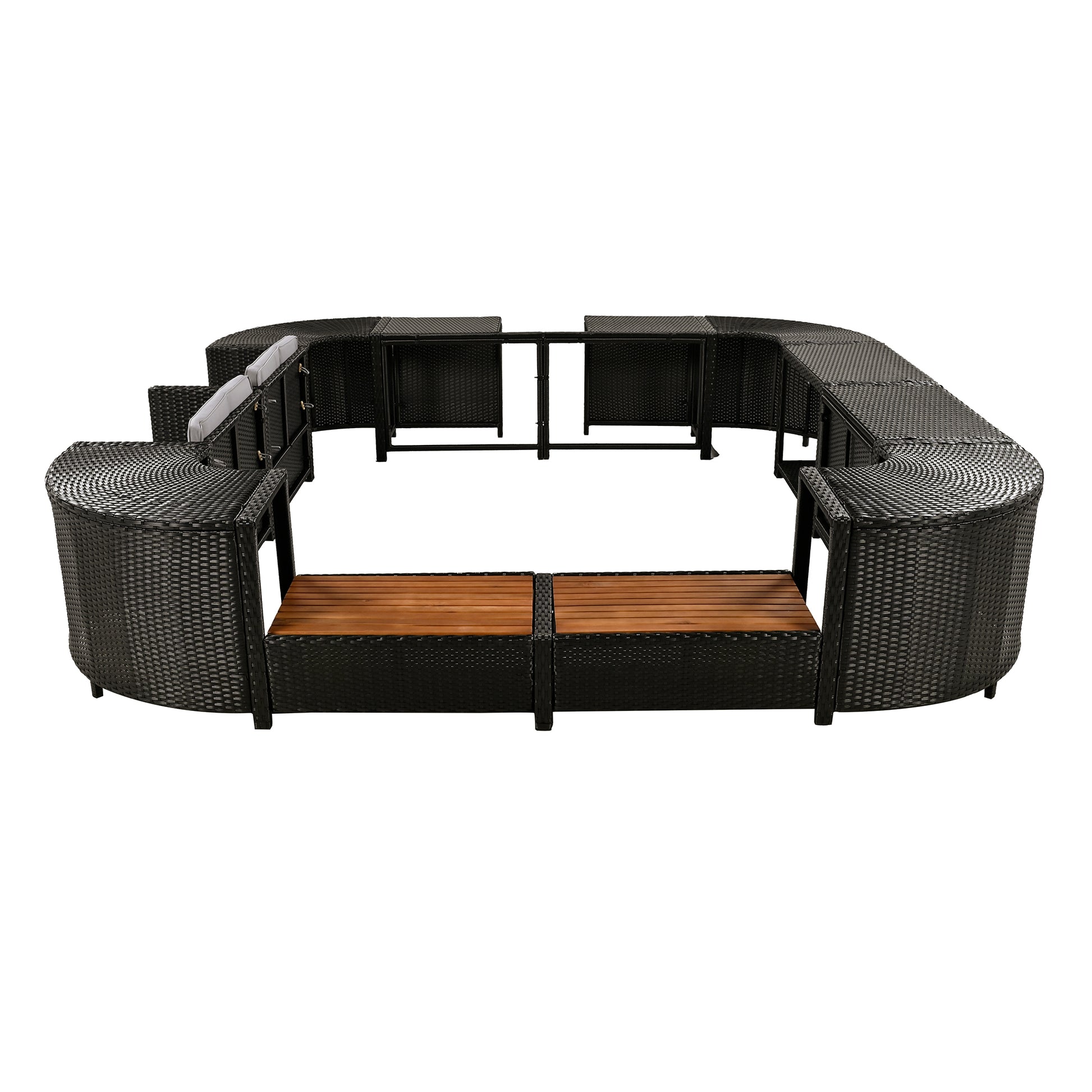 Spa Surround Spa Frame Quadrilateral Outdoor Rattan Sectional Sofa Set With Mini Sofa, Wooden Seats And Storage Spaces, Grey Yes Grey Water Resistant Frame Water Resistant Cushion Garden & Outdoor Sectional Seating Groups Foam Rattan Waterproof Fabric