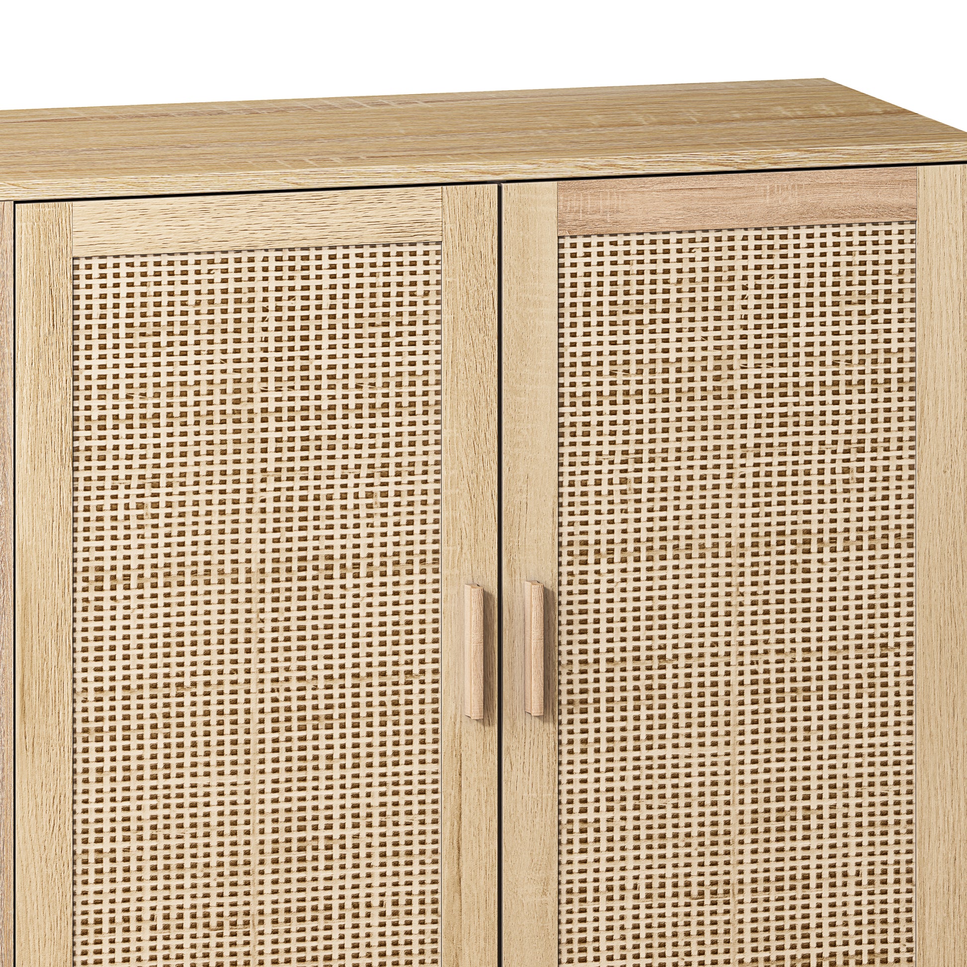 62.20"Elegant And Functional 4 Door Rattan Decorative Storage Cabinet,For Bedroom,Living Room,Office,Easy Assembly Same Sku:W757133282 Natural Particle Board